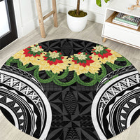 Black Tonga Ngatu Kahoa Lei Round Carpet LT14 Black - Polynesian Pride