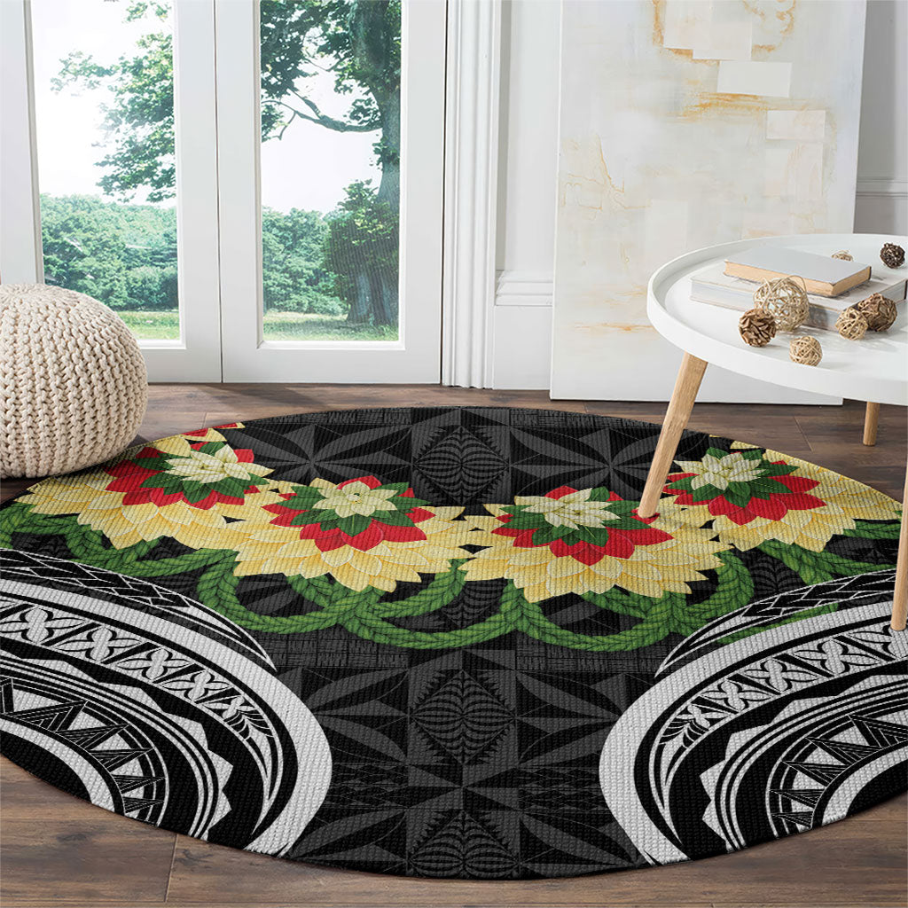 Black Tonga Ngatu Kahoa Lei Round Carpet LT14 - Polynesian Pride