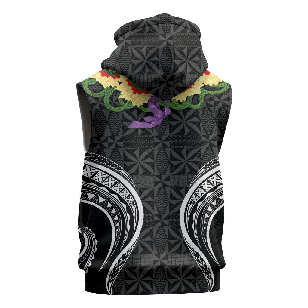 Black Tonga Ngatu Kahoa Lei Sleeveless Hoodie LT14 - Polynesian Pride