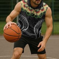 Black Tonga Ngatu Kahoa Lei Sleeveless Hoodie LT14 - Polynesian Pride