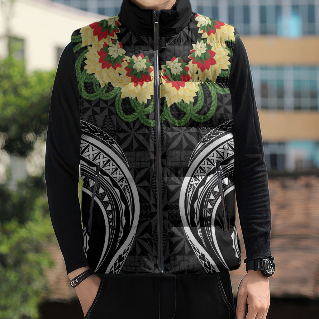 Black Tonga Ngatu Kahoa Lei Sleeveless Puffer Jacket LT14 - Polynesian Pride