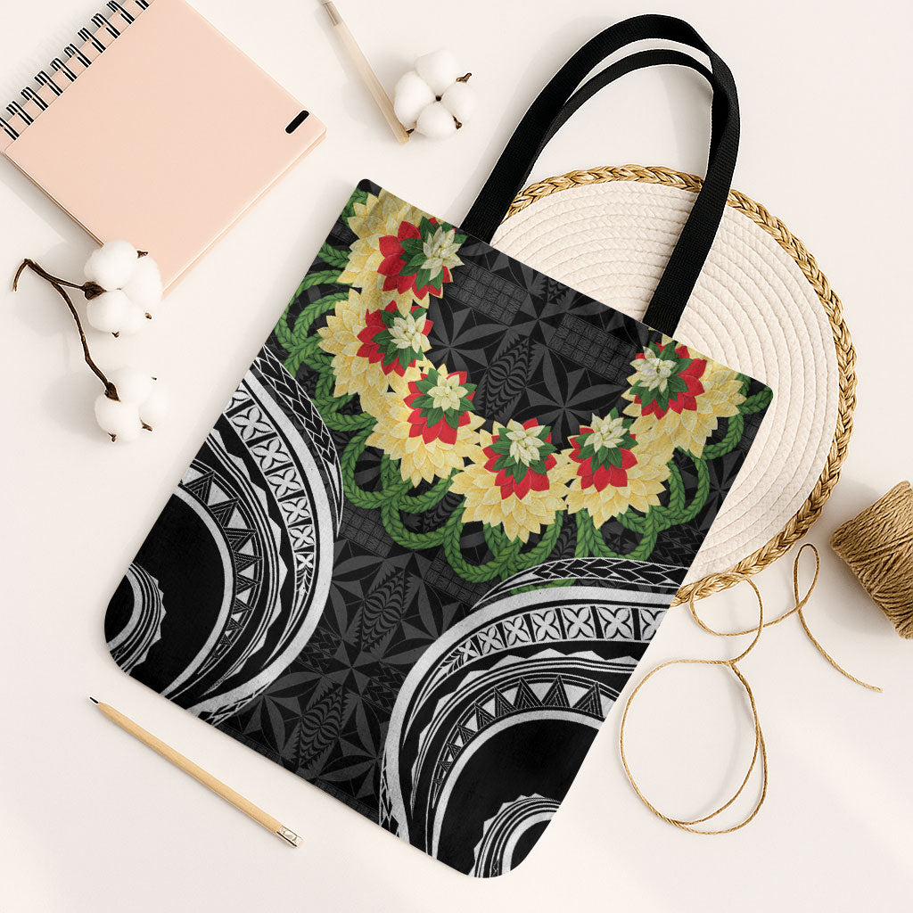 Black Tonga Ngatu Kahoa Lei Tote Bag LT14 Black Strap One Size Black - Polynesian Pride