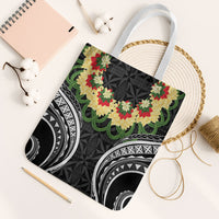 Black Tonga Ngatu Kahoa Lei Tote Bag LT14 White Strap One Size Black - Polynesian Pride