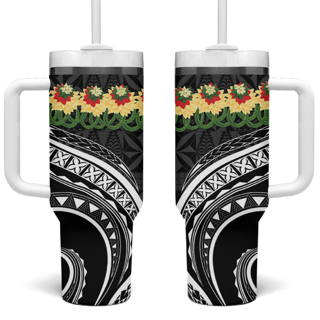 Black Tonga Ngatu Kahoa Lei Tumbler With Handle LT14 One Size: 40 oz Black - Polynesian Pride
