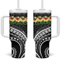 Black Tonga Ngatu Kahoa Lei Tumbler With Handle LT14 One Size: 40 oz Black - Polynesian Pride