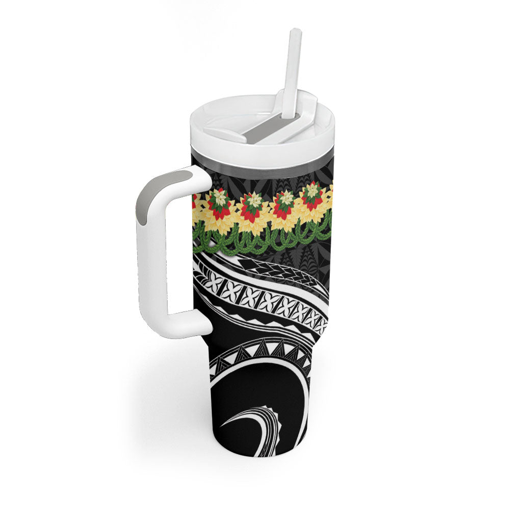 Black Tonga Ngatu Kahoa Lei Tumbler With Handle LT14 - Polynesian Pride