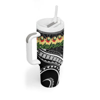 Black Tonga Ngatu Kahoa Lei Tumbler With Handle LT14 - Polynesian Pride