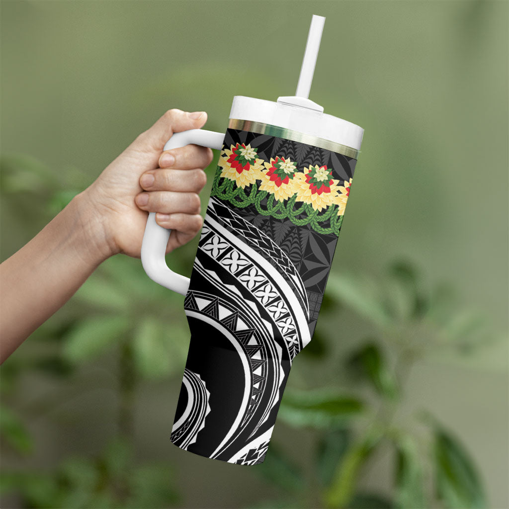 Black Tonga Ngatu Kahoa Lei Tumbler With Handle LT14 - Polynesian Pride