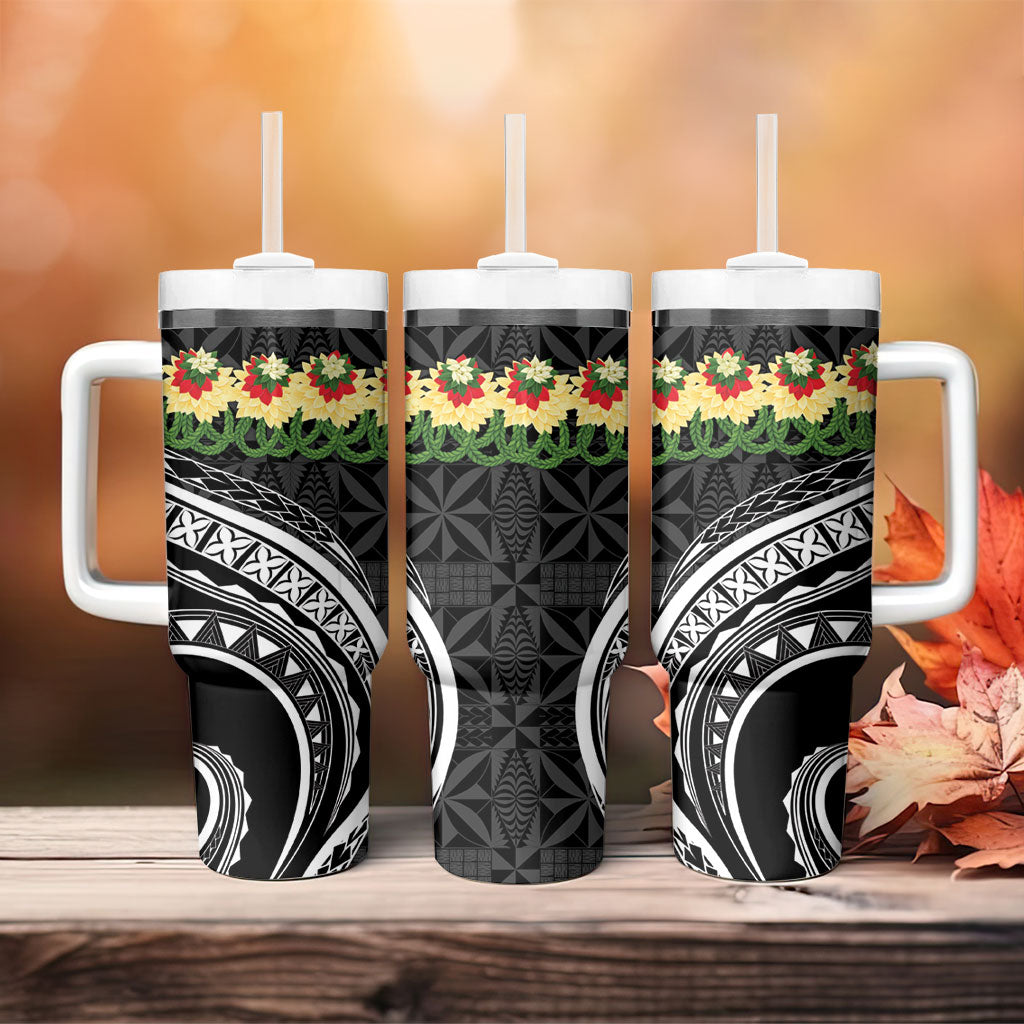 Black Tonga Ngatu Kahoa Lei Tumbler With Handle LT14 - Polynesian Pride