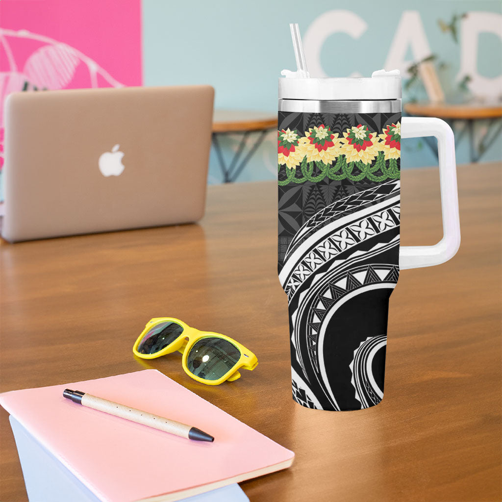 Black Tonga Ngatu Kahoa Lei Tumbler With Handle LT14 - Polynesian Pride