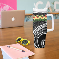 Black Tonga Ngatu Kahoa Lei Tumbler With Handle LT14 - Polynesian Pride