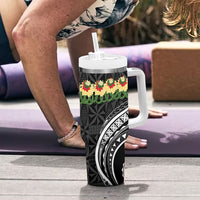 Black Tonga Ngatu Kahoa Lei Tumbler With Handle LT14 - Polynesian Pride