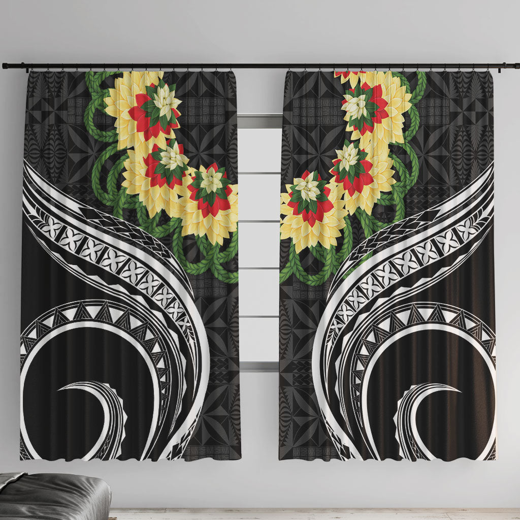 Black Tonga Ngatu Kahoa Lei Window Curtain LT14 With Hooks Black - Polynesian Pride