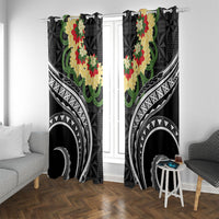 Black Tonga Ngatu Kahoa Lei Window Curtain LT14 With Grommets Black - Polynesian Pride