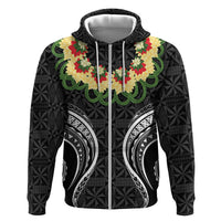 Black Tonga Ngatu Kahoa Lei Zip Hoodie LT14 Zip Hoodie Black - Polynesian Pride