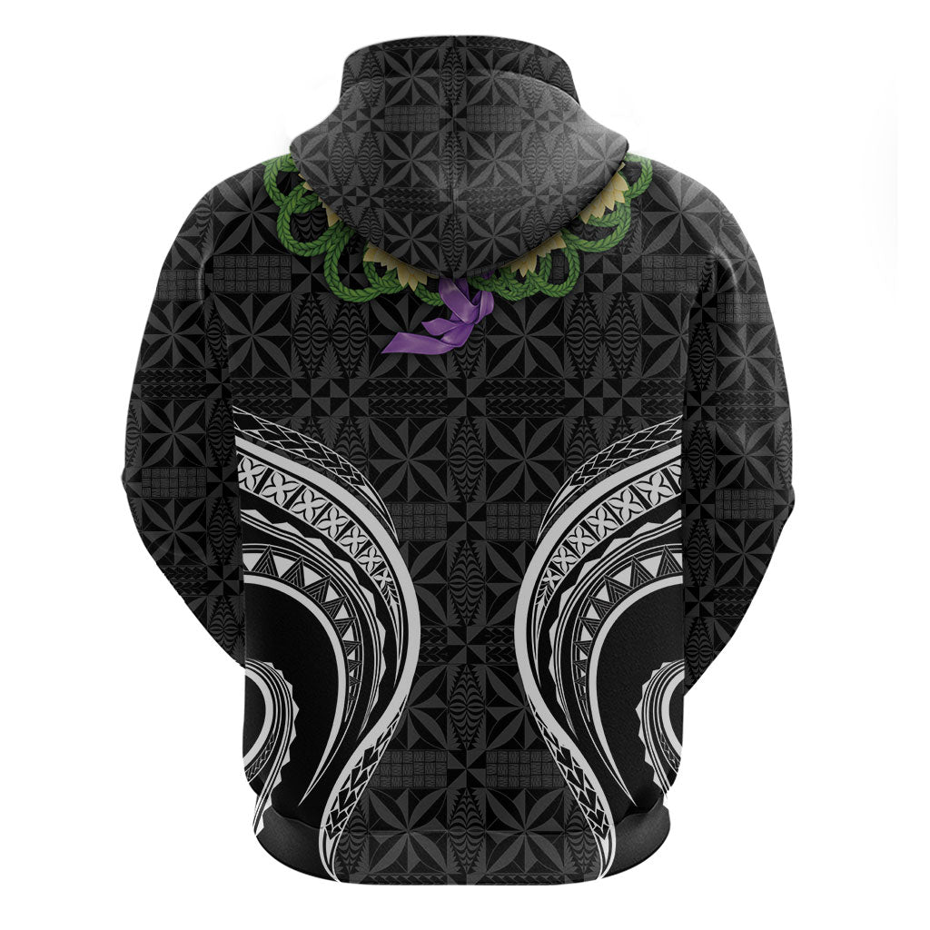 Black Tonga Ngatu Kahoa Lei Zip Hoodie LT14 - Polynesian Pride