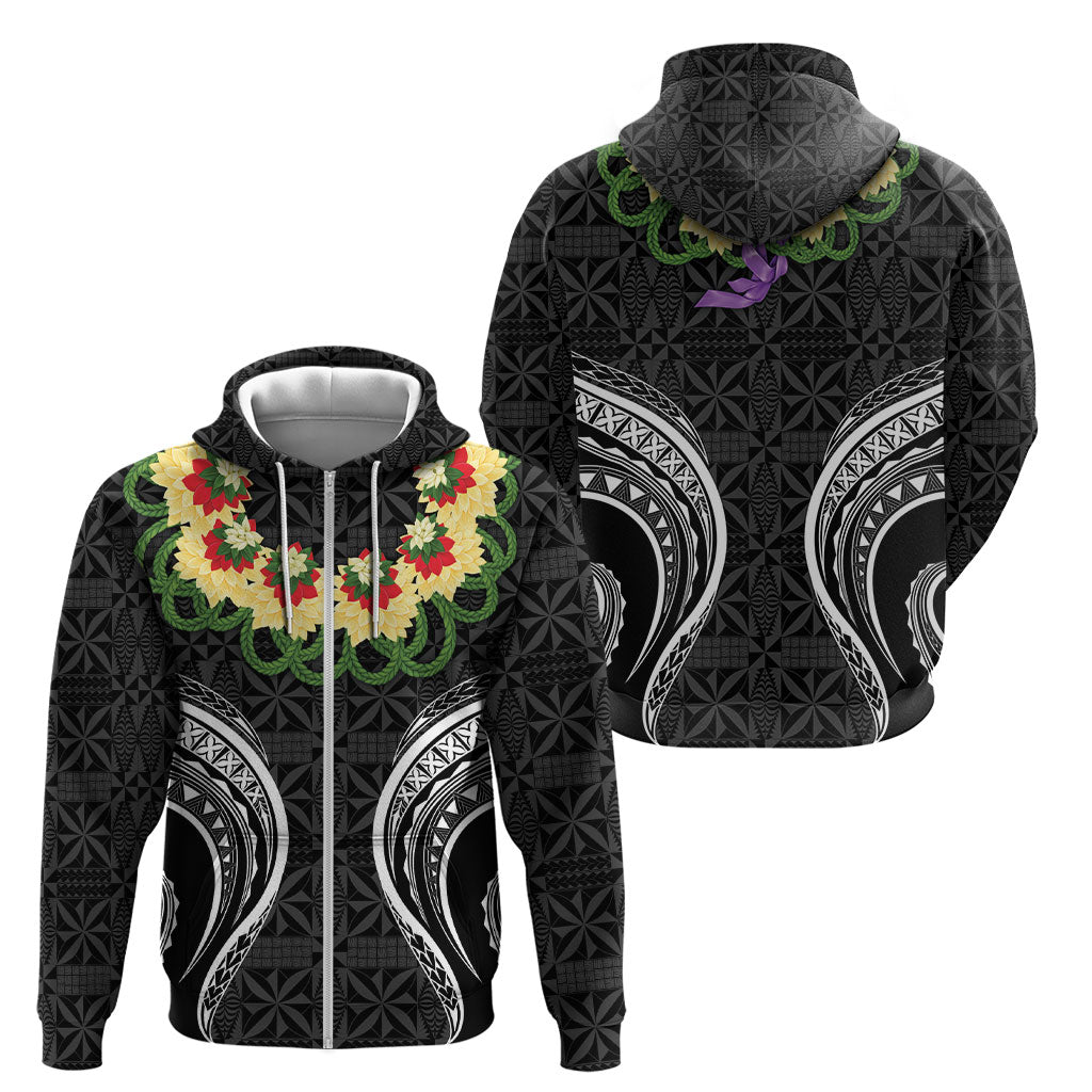 Black Tonga Ngatu Kahoa Lei Zip Hoodie LT14 - Polynesian Pride