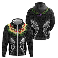 Black Tonga Ngatu Kahoa Lei Zip Hoodie LT14 - Polynesian Pride