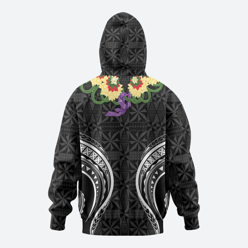 Black Tonga Ngatu Kahoa Lei Zip Hoodie LT14 - Polynesian Pride
