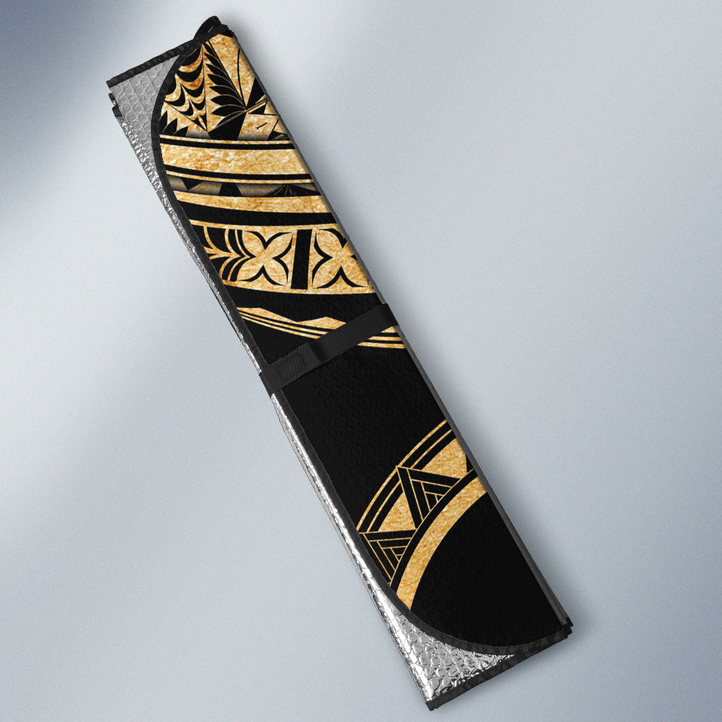 Grunge Gold Tonga Ngatu Kahoa Lei Auto Sun Shade LT14 - Polynesian Pride