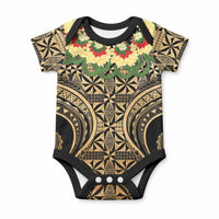 Grunge Gold Tonga Ngatu Kahoa Lei Baby Onesie LT14 Gold - Polynesian Pride