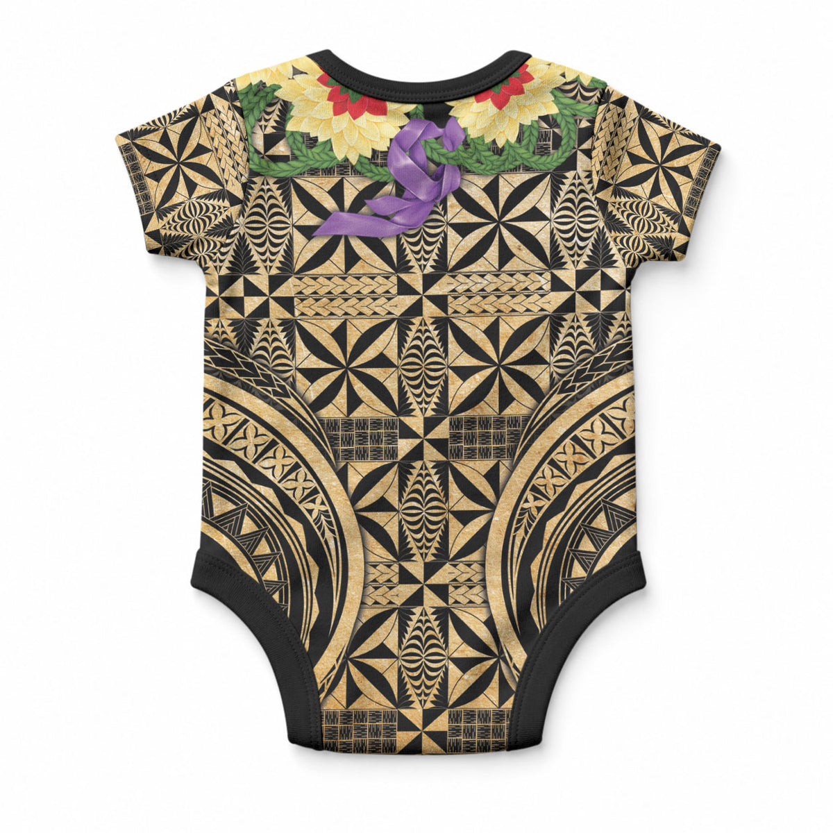 Grunge Gold Tonga Ngatu Kahoa Lei Baby Onesie LT14 - Polynesian Pride
