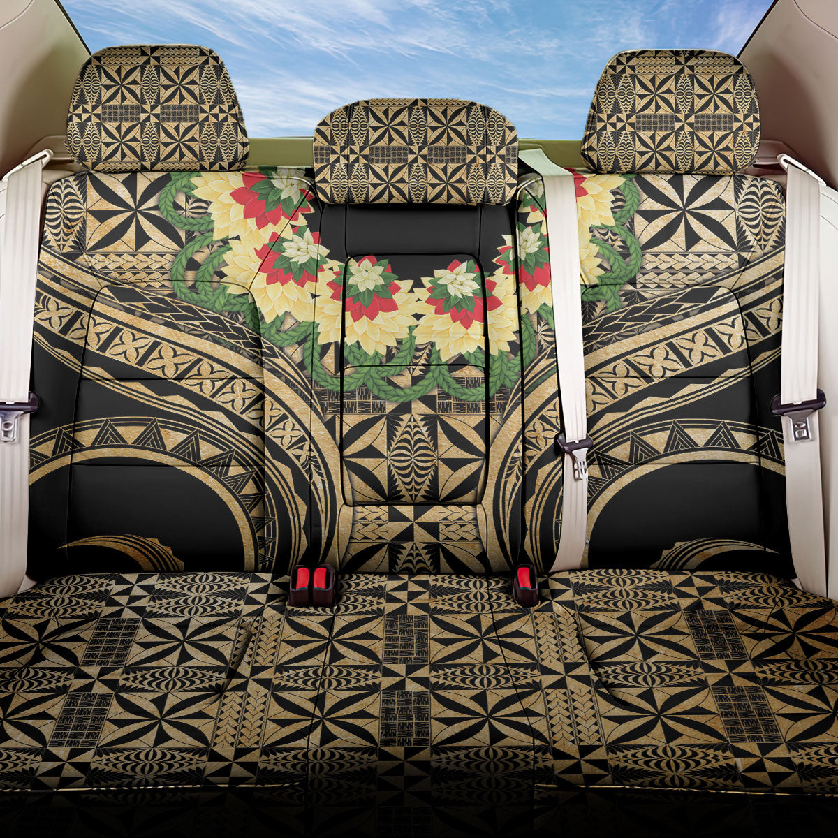 Grunge Gold Tonga Ngatu Kahoa Lei Back Car Seat Cover LT14 One Size Gold - Polynesian Pride