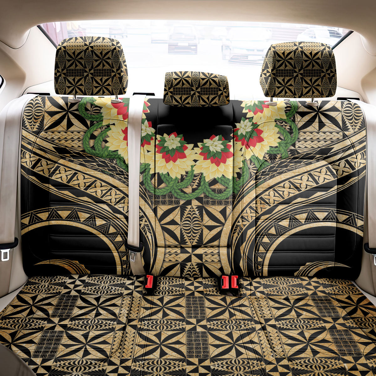 Grunge Gold Tonga Ngatu Kahoa Lei Back Car Seat Cover LT14 - Polynesian Pride