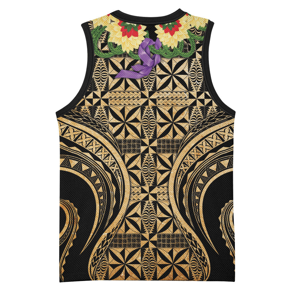 Grunge Gold Tonga Ngatu Kahoa Lei Basketball Jersey LT14 - Polynesian Pride