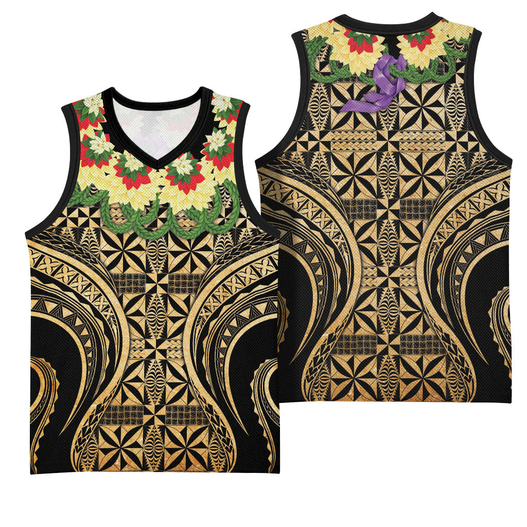 Grunge Gold Tonga Ngatu Kahoa Lei Basketball Jersey LT14 - Polynesian Pride
