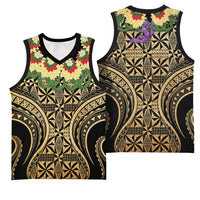 Grunge Gold Tonga Ngatu Kahoa Lei Basketball Jersey LT14 - Polynesian Pride