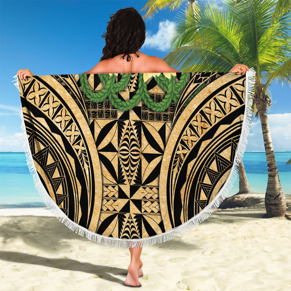 Grunge Gold Tonga Ngatu Kahoa Lei Beach Blanket LT14 - Polynesian Pride