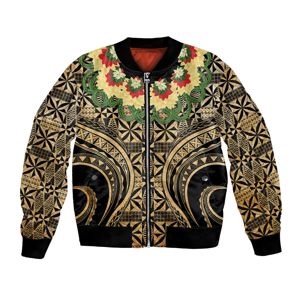 Grunge Gold Tonga Ngatu Kahoa Lei Bomber Jacket LT14 Unisex Gold - Polynesian Pride