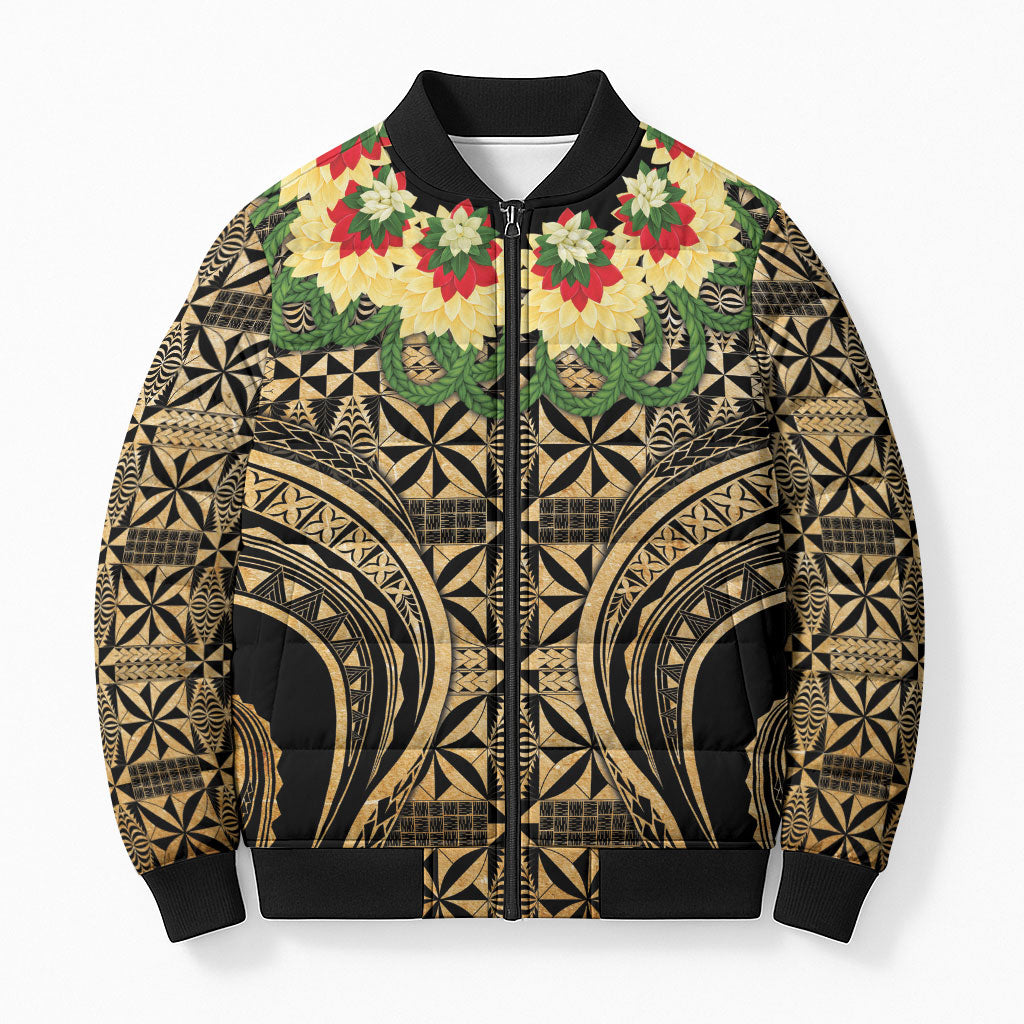 Grunge Gold Tonga Ngatu Kahoa Lei Bomber Puffer Jacket LT14 Unisex Gold - Polynesian Pride