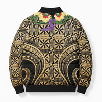 Grunge Gold Tonga Ngatu Kahoa Lei Bomber Puffer Jacket LT14 - Polynesian Pride