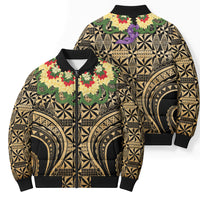 Grunge Gold Tonga Ngatu Kahoa Lei Bomber Puffer Jacket LT14 - Polynesian Pride