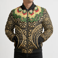 Grunge Gold Tonga Ngatu Kahoa Lei Bomber Puffer Jacket LT14 - Polynesian Pride
