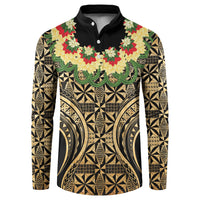 Grunge Gold Tonga Ngatu Kahoa Lei Button Sweatshirt LT14 Gold - Polynesian Pride