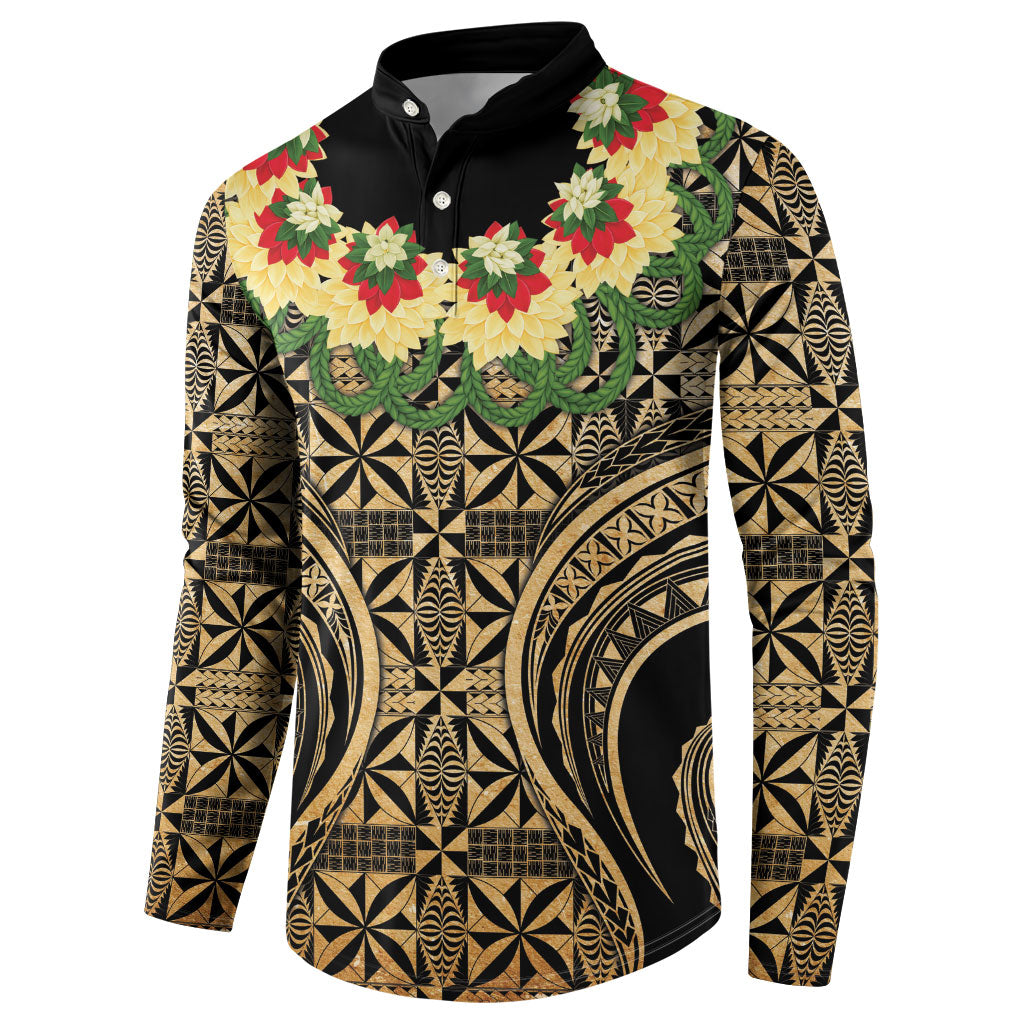 Grunge Gold Tonga Ngatu Kahoa Lei Button Sweatshirt LT14 - Polynesian Pride