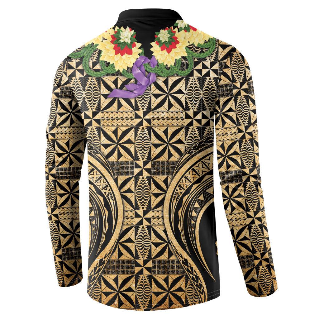 Grunge Gold Tonga Ngatu Kahoa Lei Button Sweatshirt LT14 - Polynesian Pride
