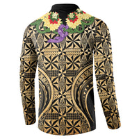 Grunge Gold Tonga Ngatu Kahoa Lei Button Sweatshirt LT14 - Polynesian Pride