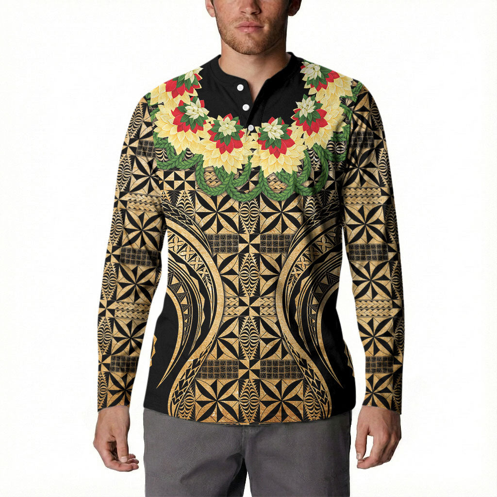 Grunge Gold Tonga Ngatu Kahoa Lei Button Sweatshirt LT14 - Polynesian Pride