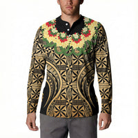 Grunge Gold Tonga Ngatu Kahoa Lei Button Sweatshirt LT14 - Polynesian Pride