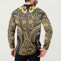 Grunge Gold Tonga Ngatu Kahoa Lei Button Sweatshirt LT14 - Polynesian Pride