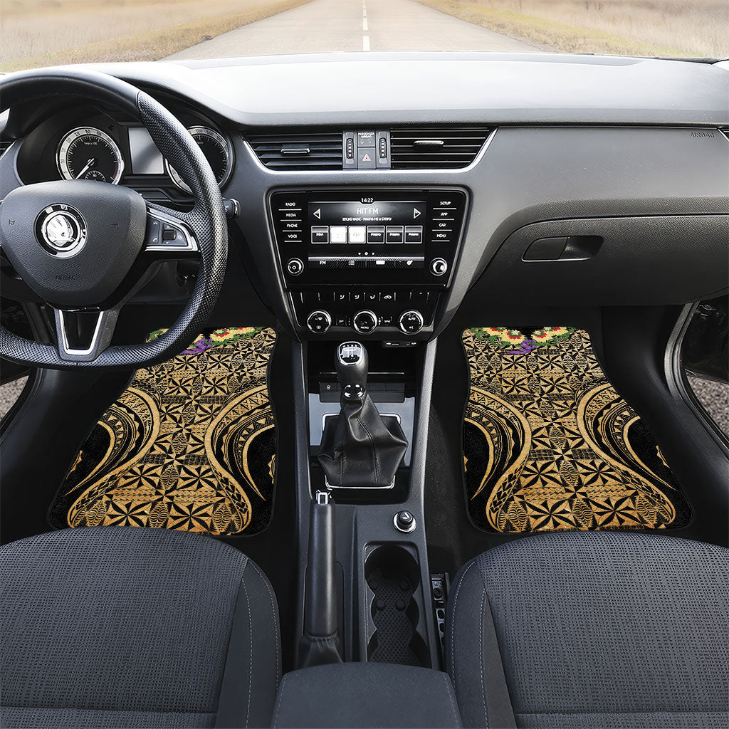 Grunge Gold Tonga Ngatu Kahoa Lei Car Mats LT14 Set 2pcs - Front Gold - Polynesian Pride