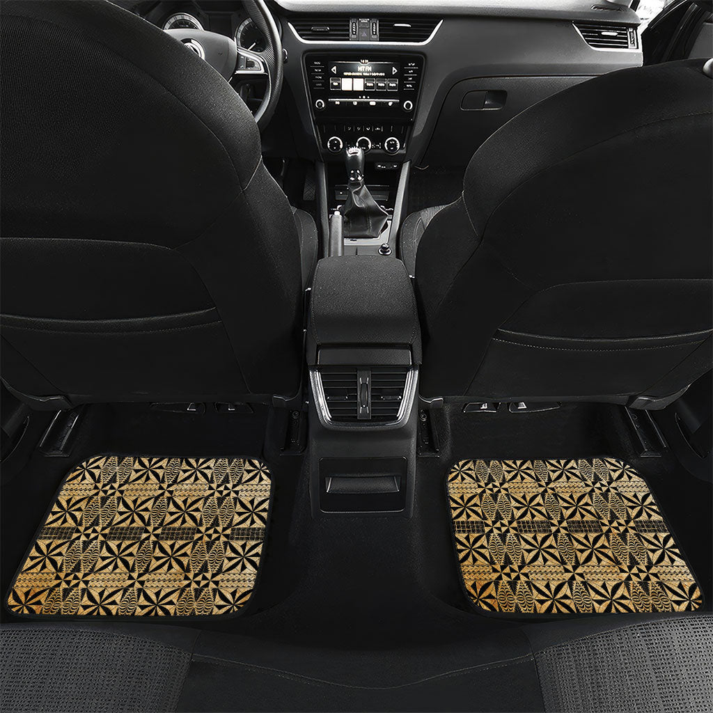 Grunge Gold Tonga Ngatu Kahoa Lei Car Mats LT14 Set 2pcs - Back Gold - Polynesian Pride
