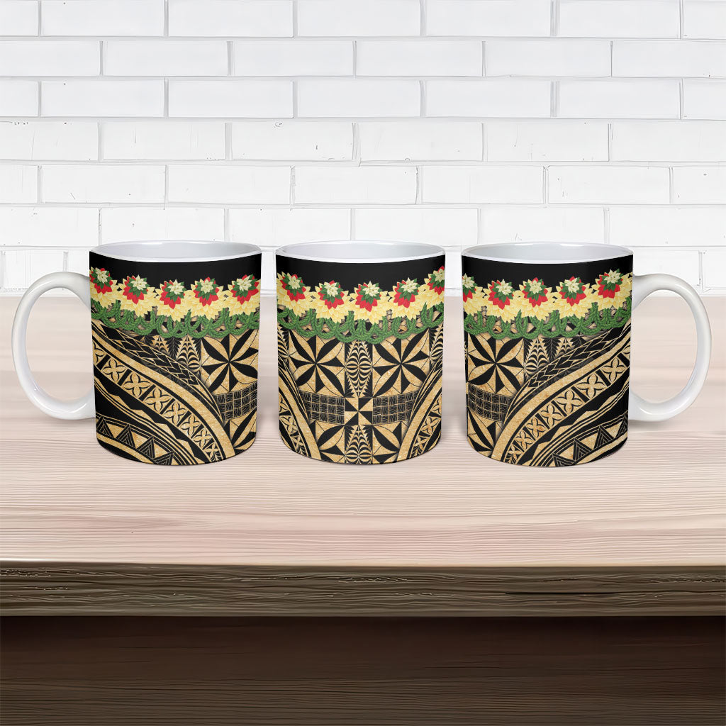 Grunge Gold Tonga Ngatu Kahoa Lei Ceramic Mug LT14 - Polynesian Pride
