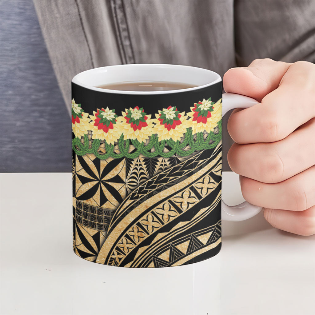 Grunge Gold Tonga Ngatu Kahoa Lei Ceramic Mug LT14 - Polynesian Pride