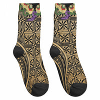 Grunge Gold Tonga Ngatu Kahoa Lei Crew Socks LT14 - Polynesian Pride