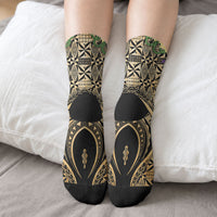 Grunge Gold Tonga Ngatu Kahoa Lei Crew Socks LT14 - Polynesian Pride